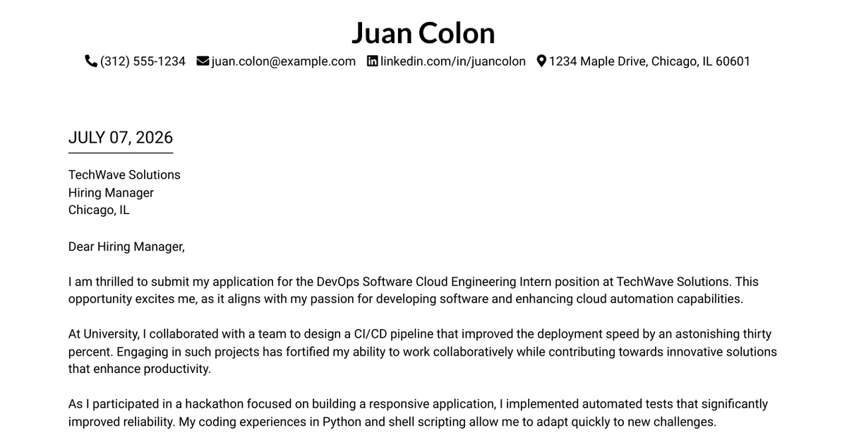 30+ DevOps Software Cloud Engineering Intern Cover Letter Templates with Example 2026