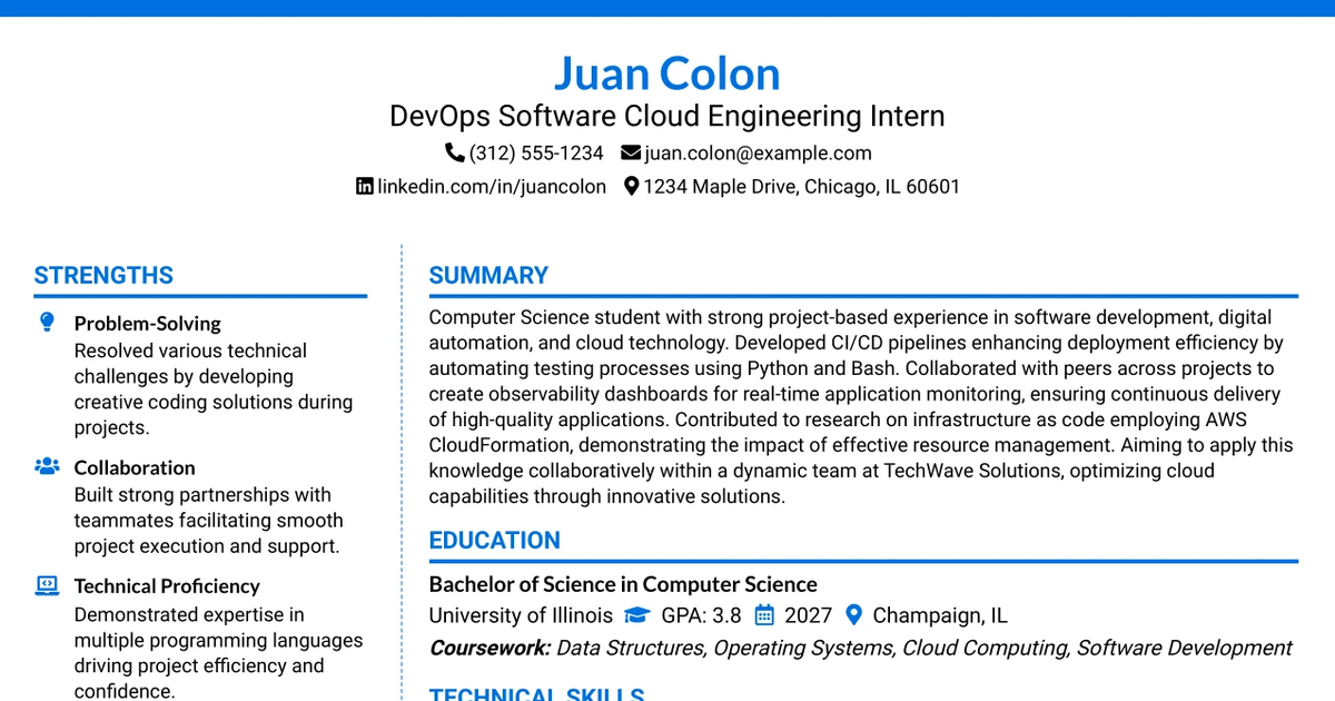 33 DevOps Software Cloud Engineering Intern Resume Templates with Example 2026 (ATS-Optimized)