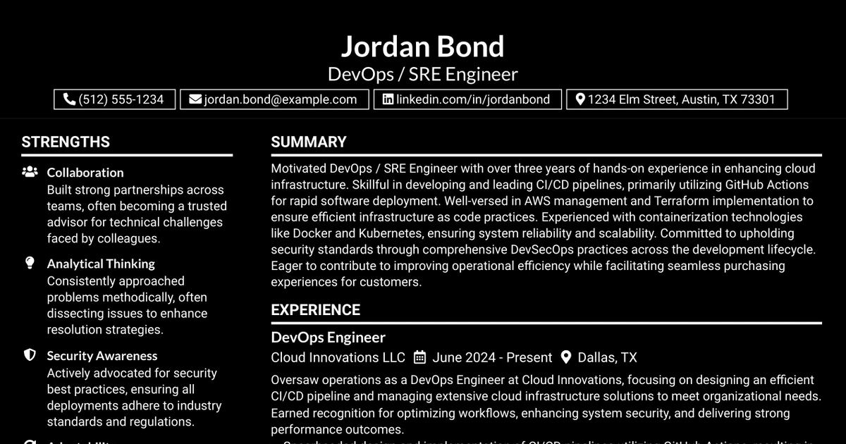 33 DevOps / SRE Engineer Resume Templates with Example 2026 (ATS-Optimized)