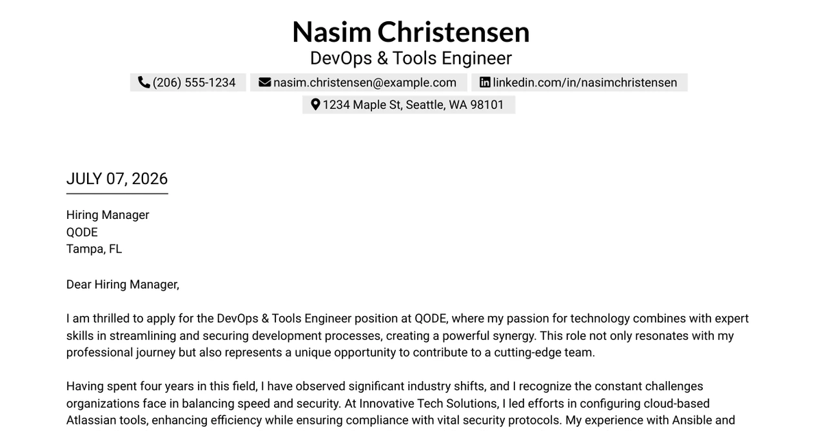 30+ DevOps & Tools Engineer Cover Letter Templates with Example 2026