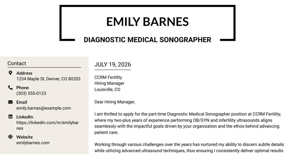 30+ Diagnostic Medical Sonographer Cover Letter Templates with Example 2026