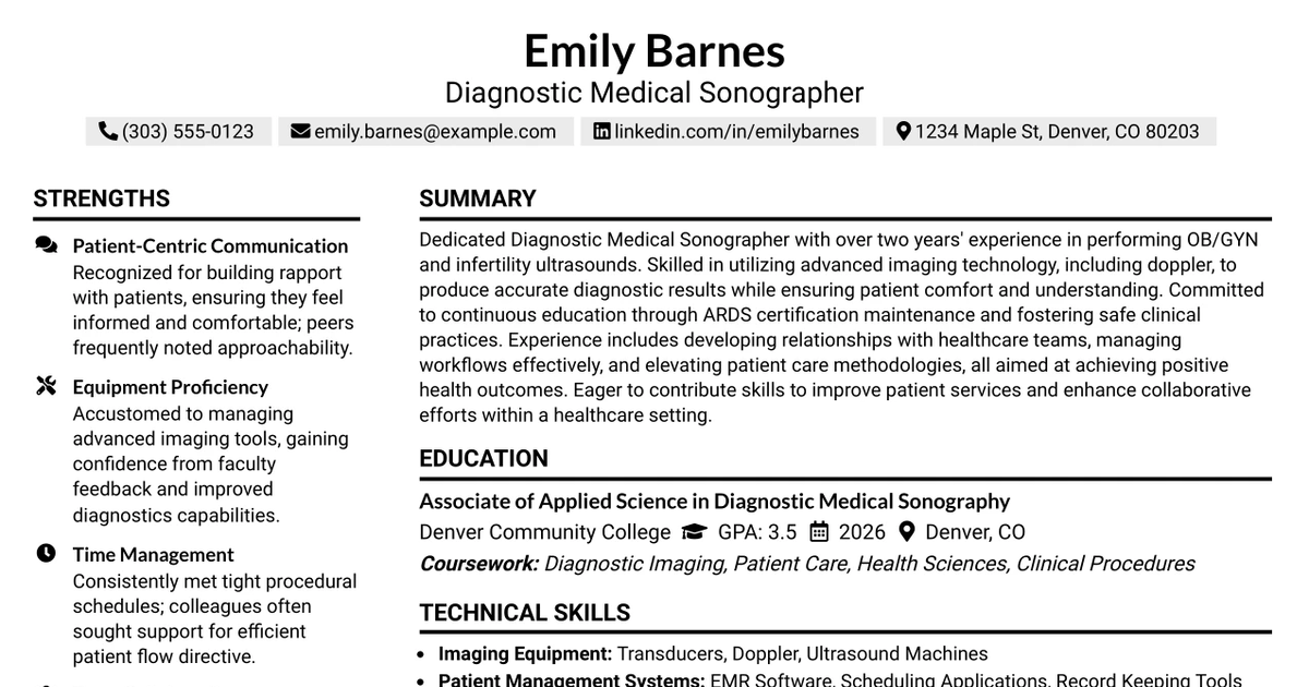 33 Diagnostic Medical Sonographer Resume Templates with Example 2026 (ATS-Optimized)