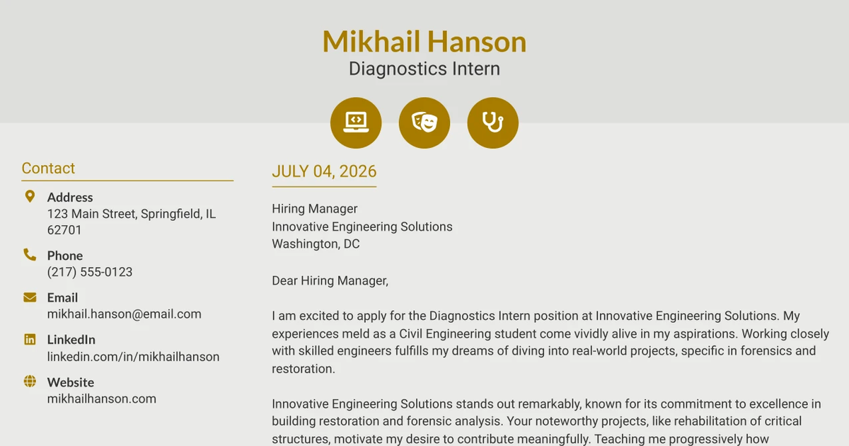 30+ Diagnostics Intern Cover Letter Templates with Example 2026