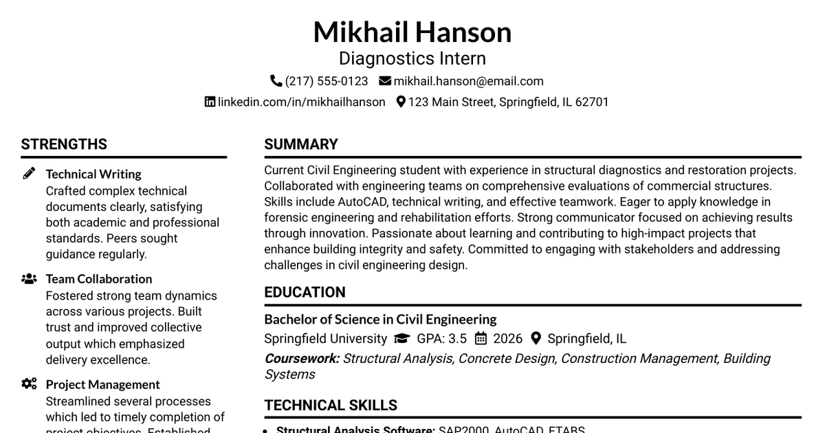 33 Diagnostics Intern Resume Templates with Example 2026 (ATS-Optimized)