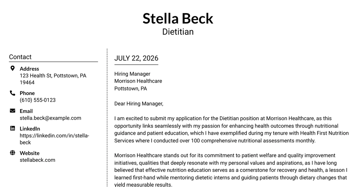 30+ DIETITIAN Cover Letter Templates with Example 2026