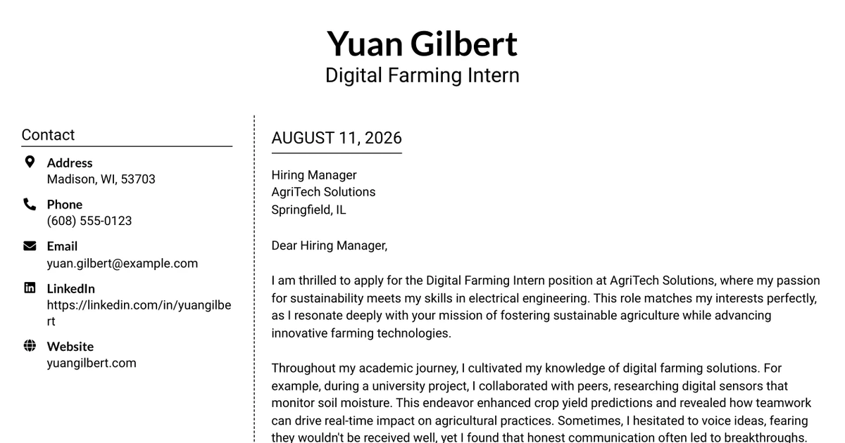 30+ Digital Farming Intern Cover Letter Templates with Example 2026