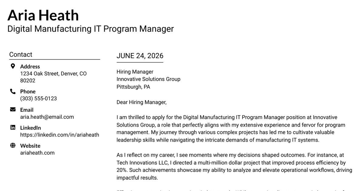 30+ Digital Manufacturing IT Program Manager Cover Letter Templates with Example 2026