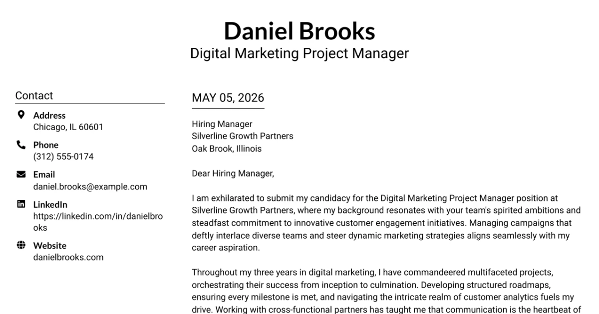 30+ Digital Marketing Project Manager Cover Letter Templates with Example 2026