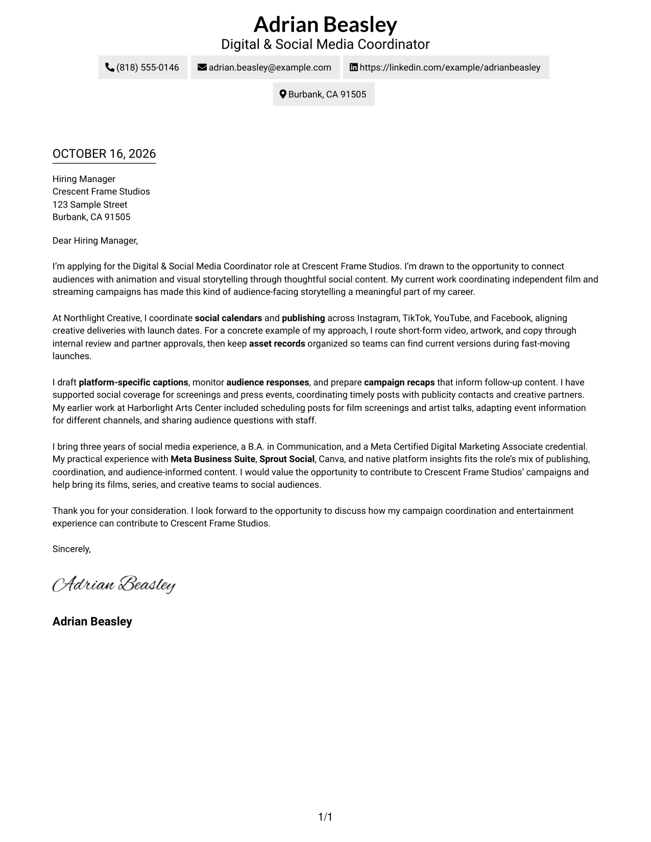 Cover letter example — page 1