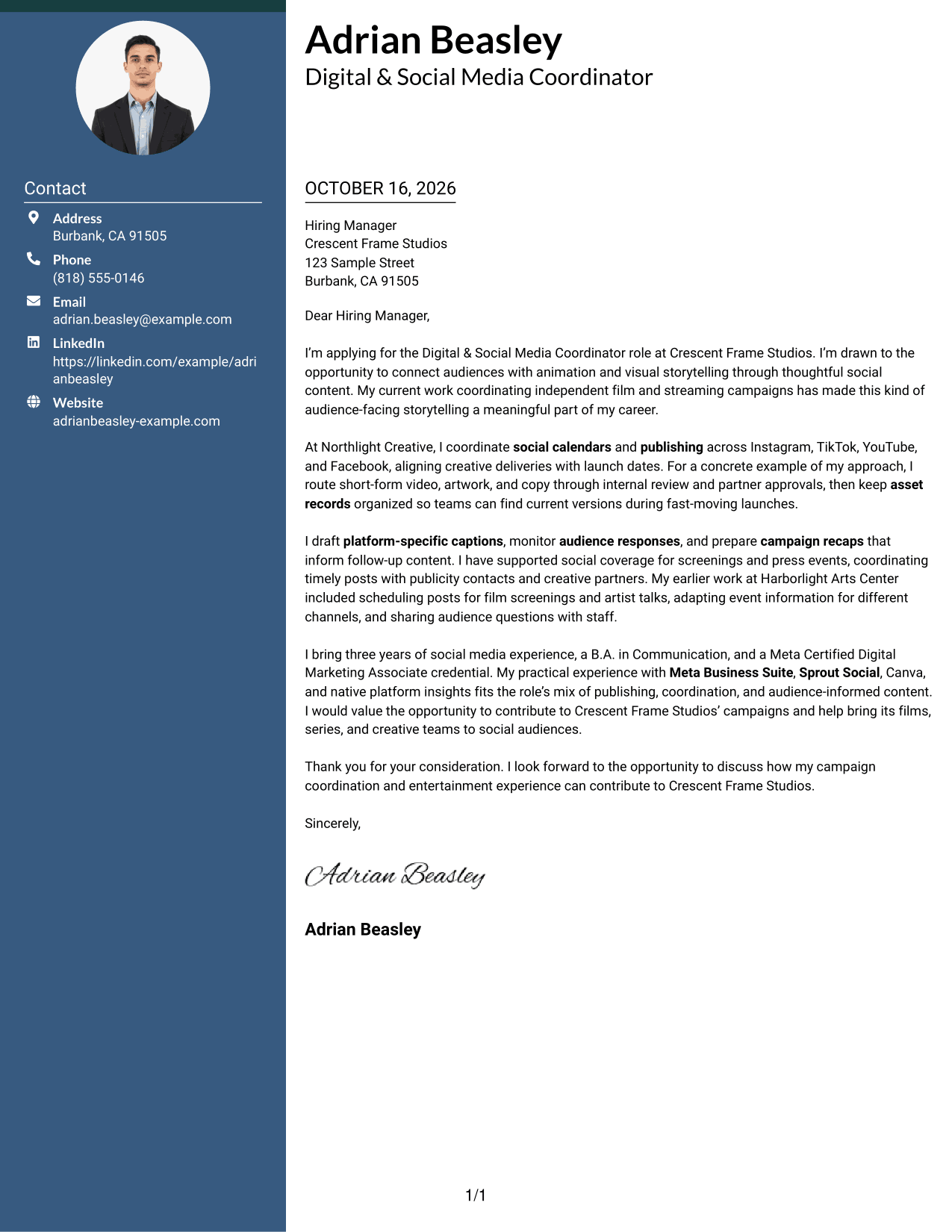 Cover letter example — page 1