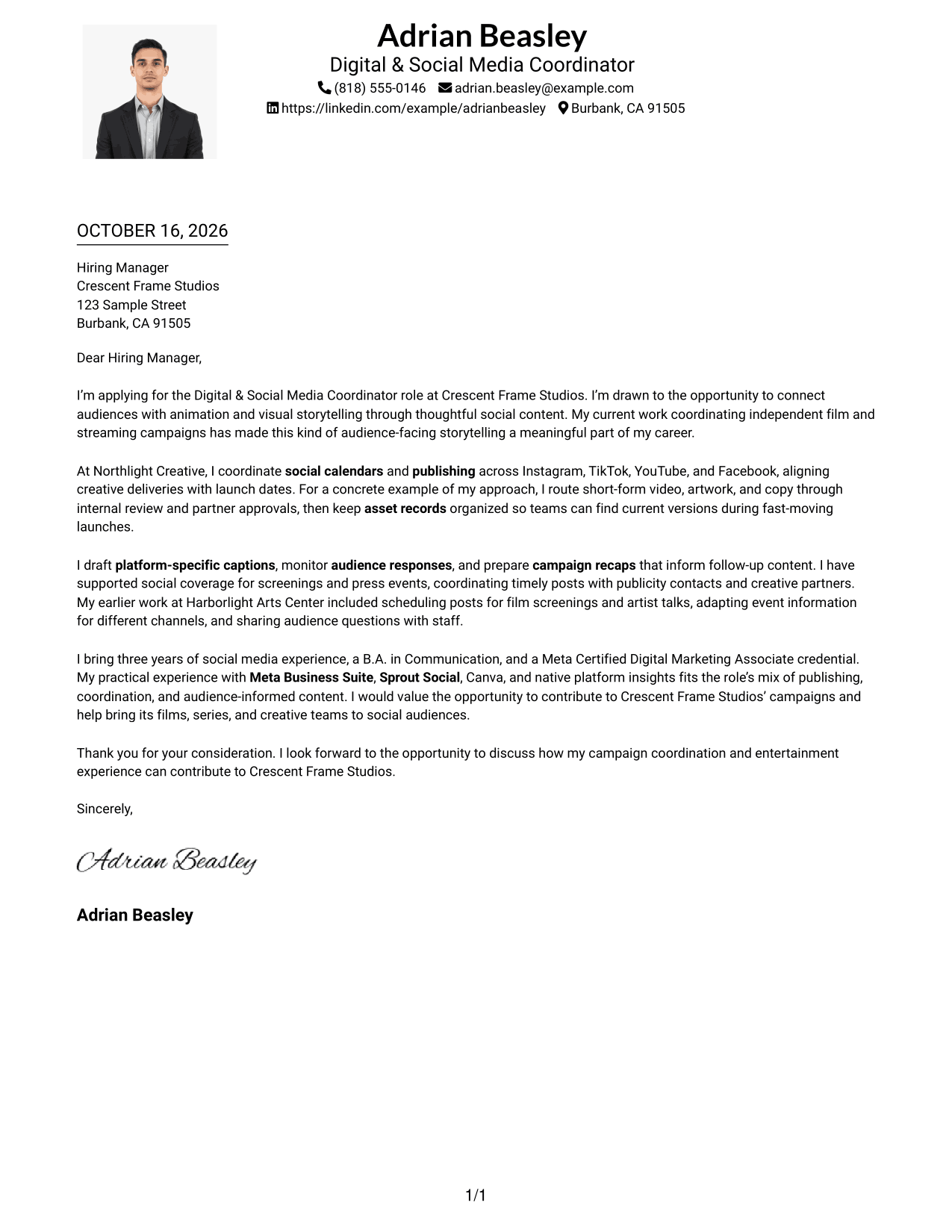 Cover letter example — page 1