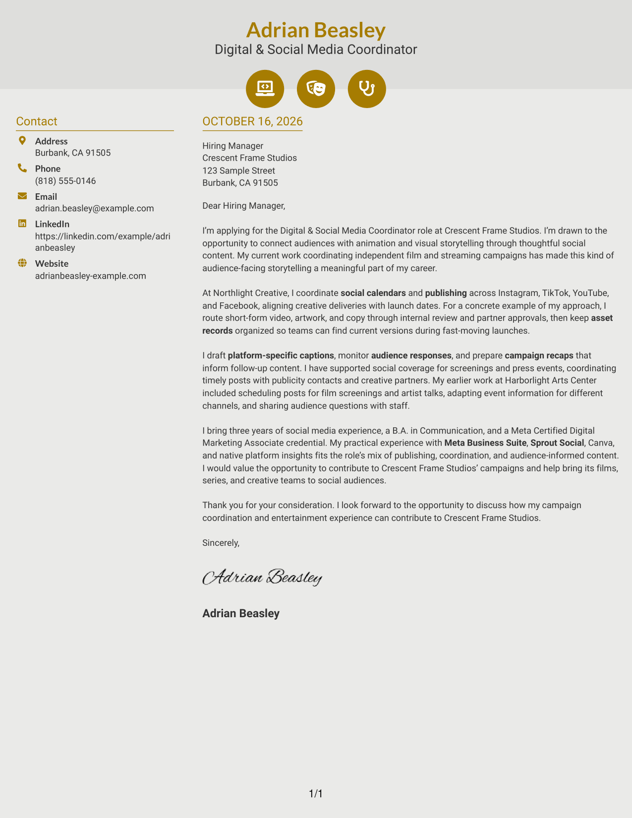 Cover letter example — page 1