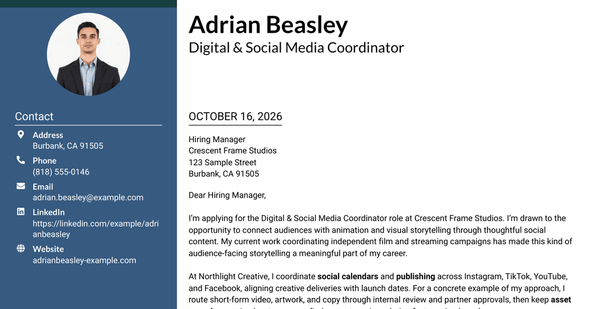 7 Digital & Social Media Coordinator Cover Letter Templates with Example