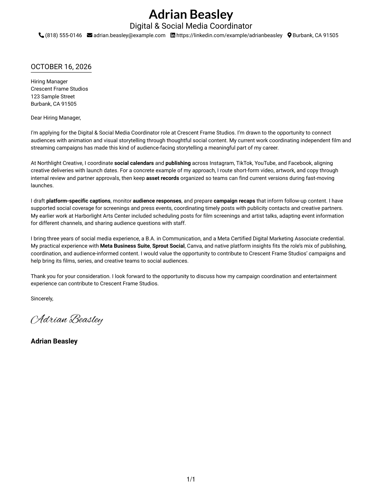 Cover letter example — page 1