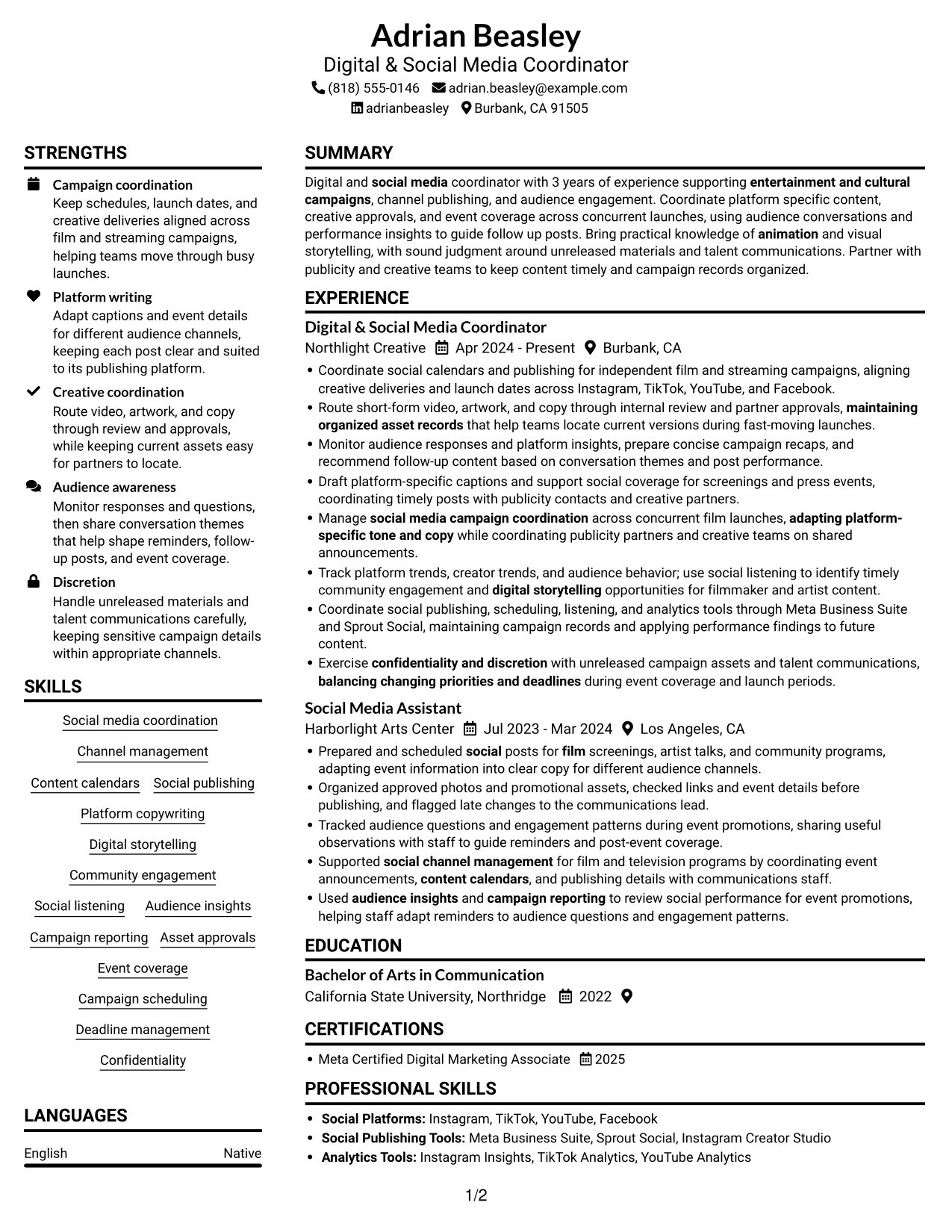Resume example — page 1