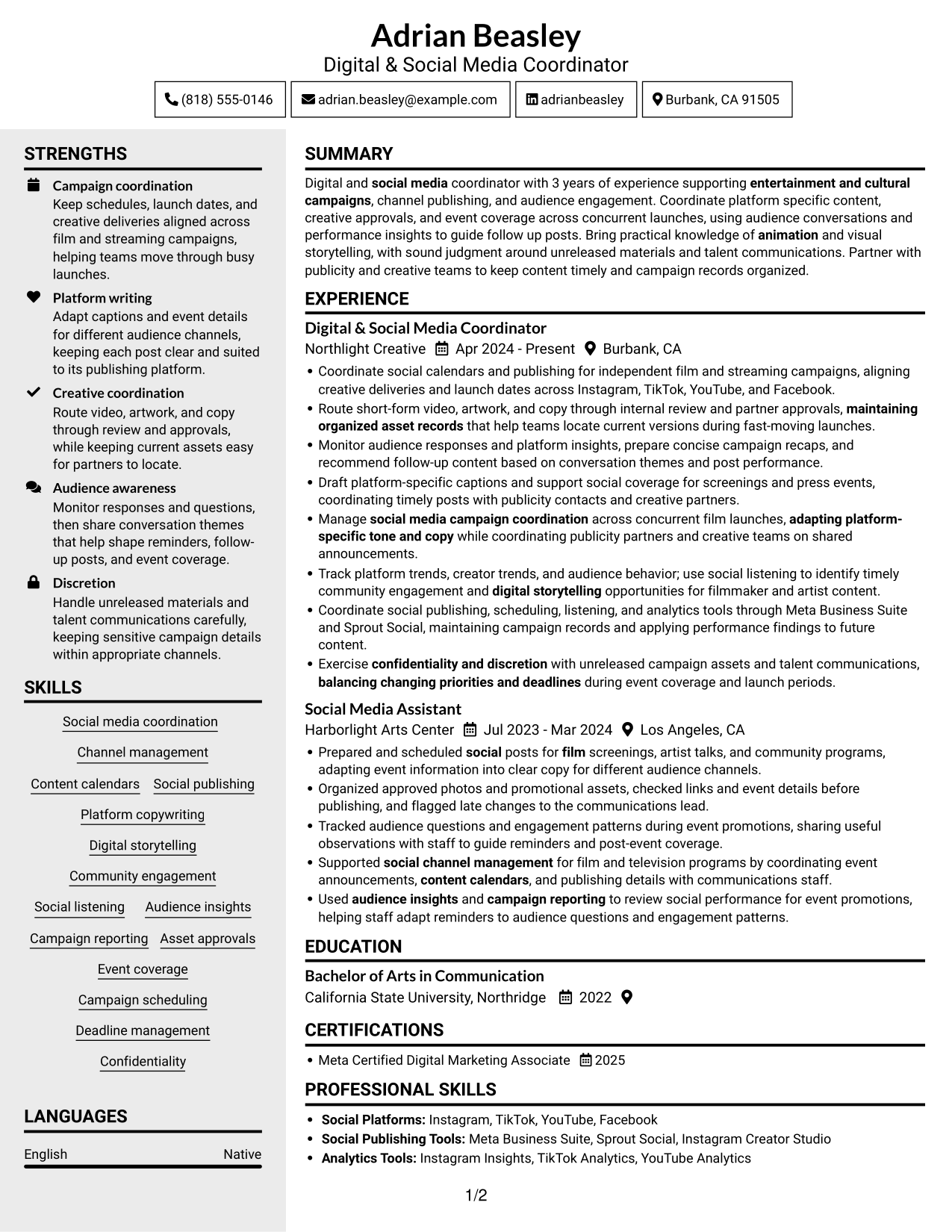 Resume example — page 1
