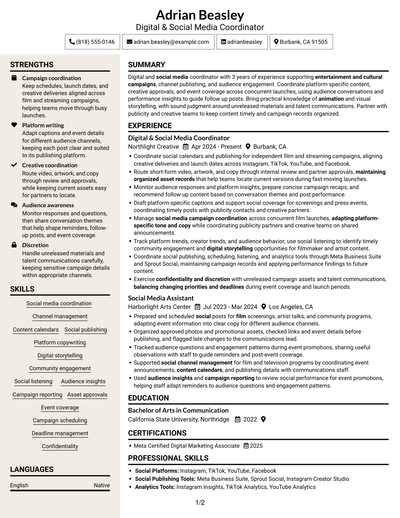 Resume example — page 1