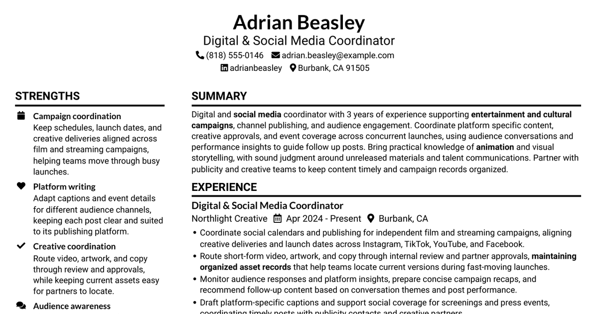 7 Digital & Social Media Coordinator Resume Templates with Example