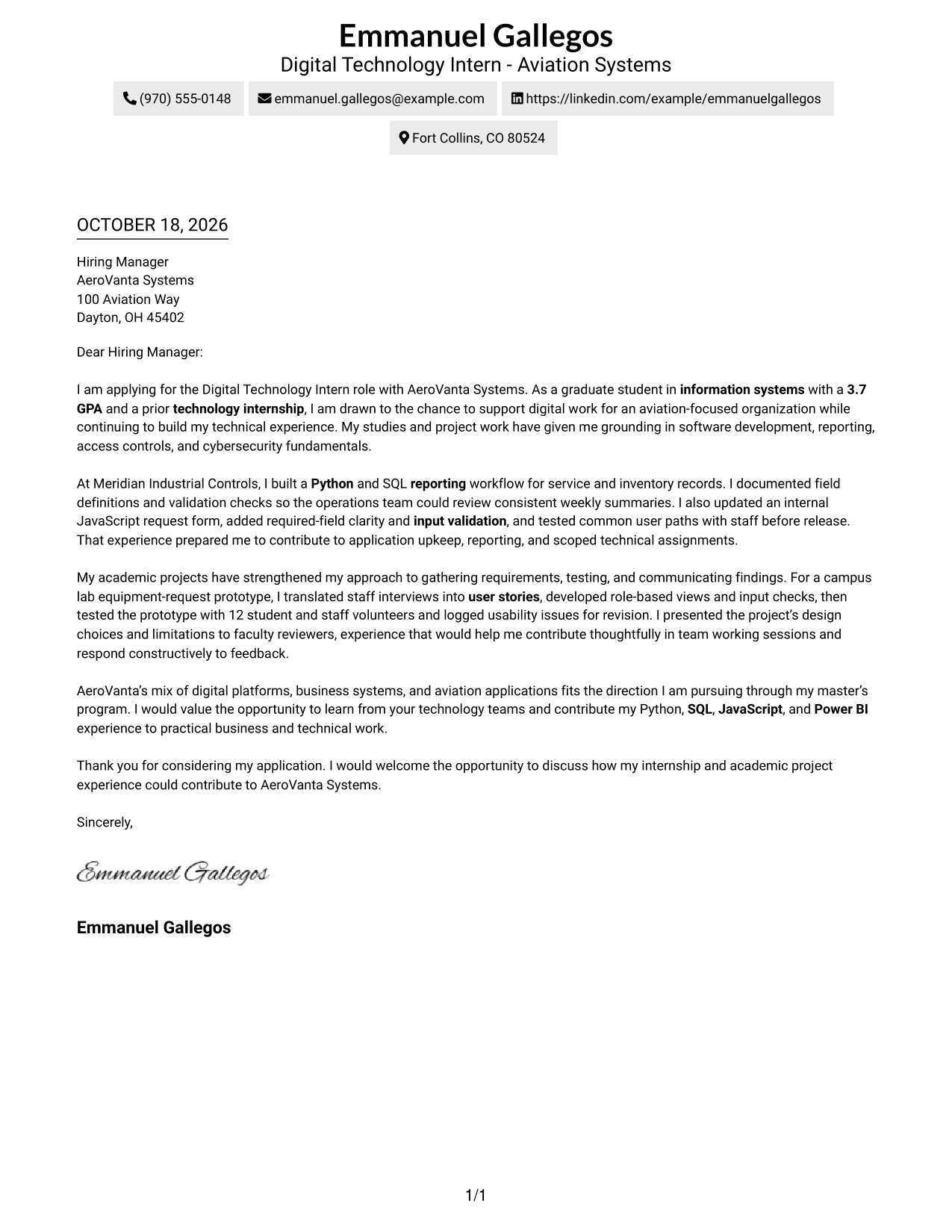 Cover letter example — page 1