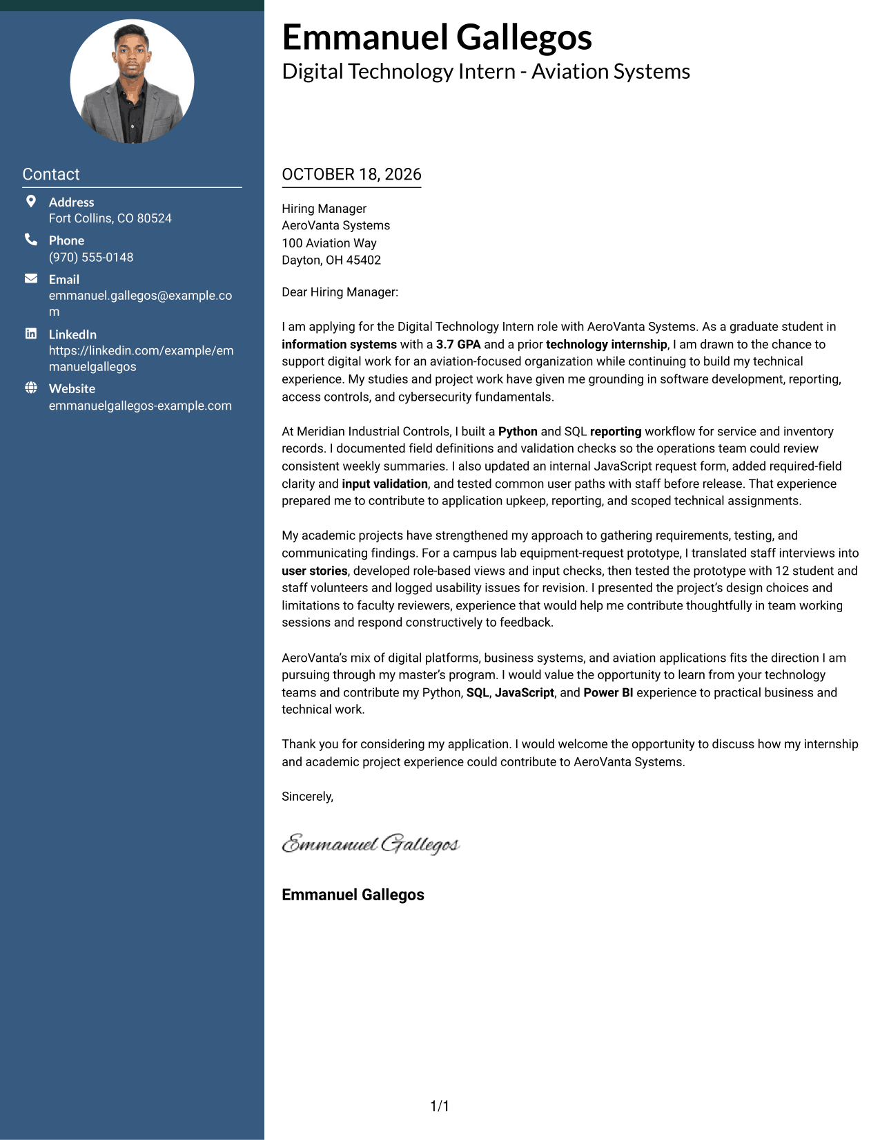 Cover letter example — page 1