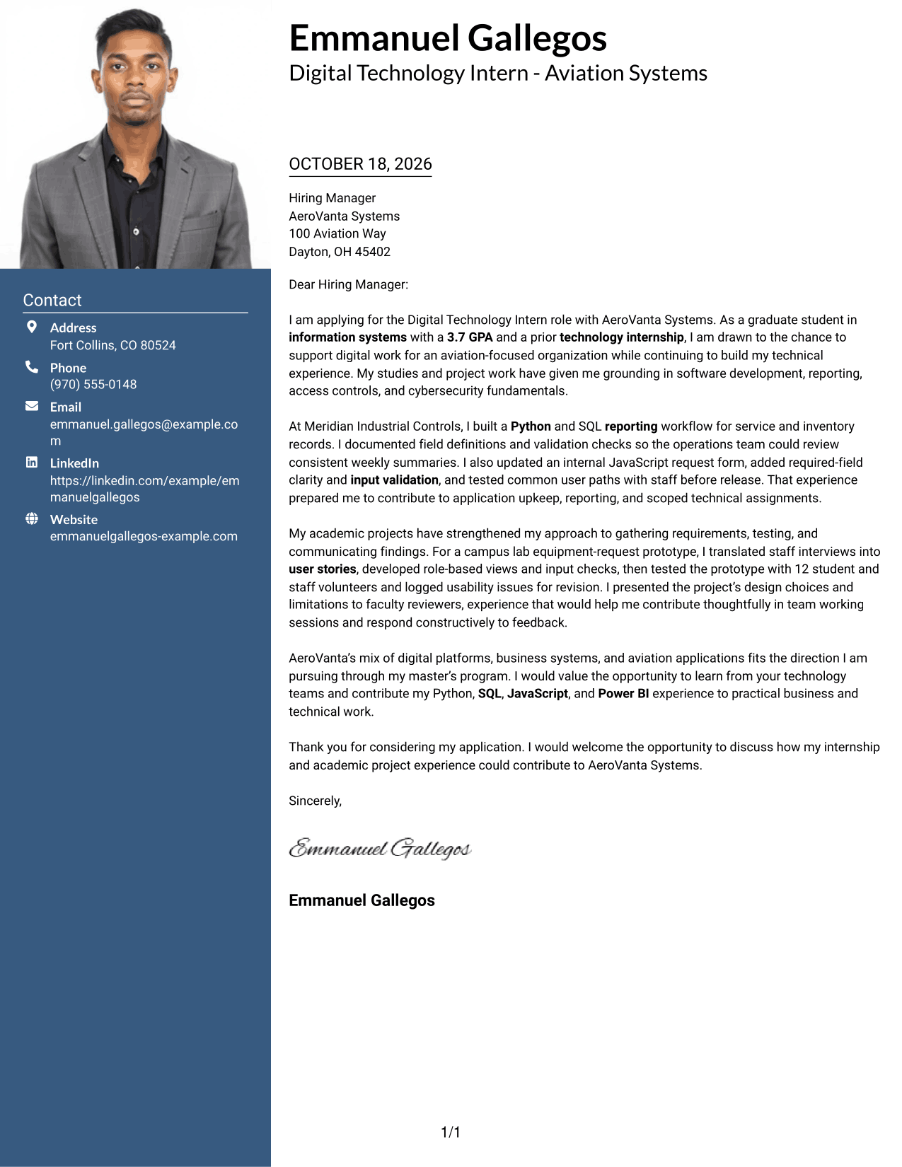 Cover letter example — page 1