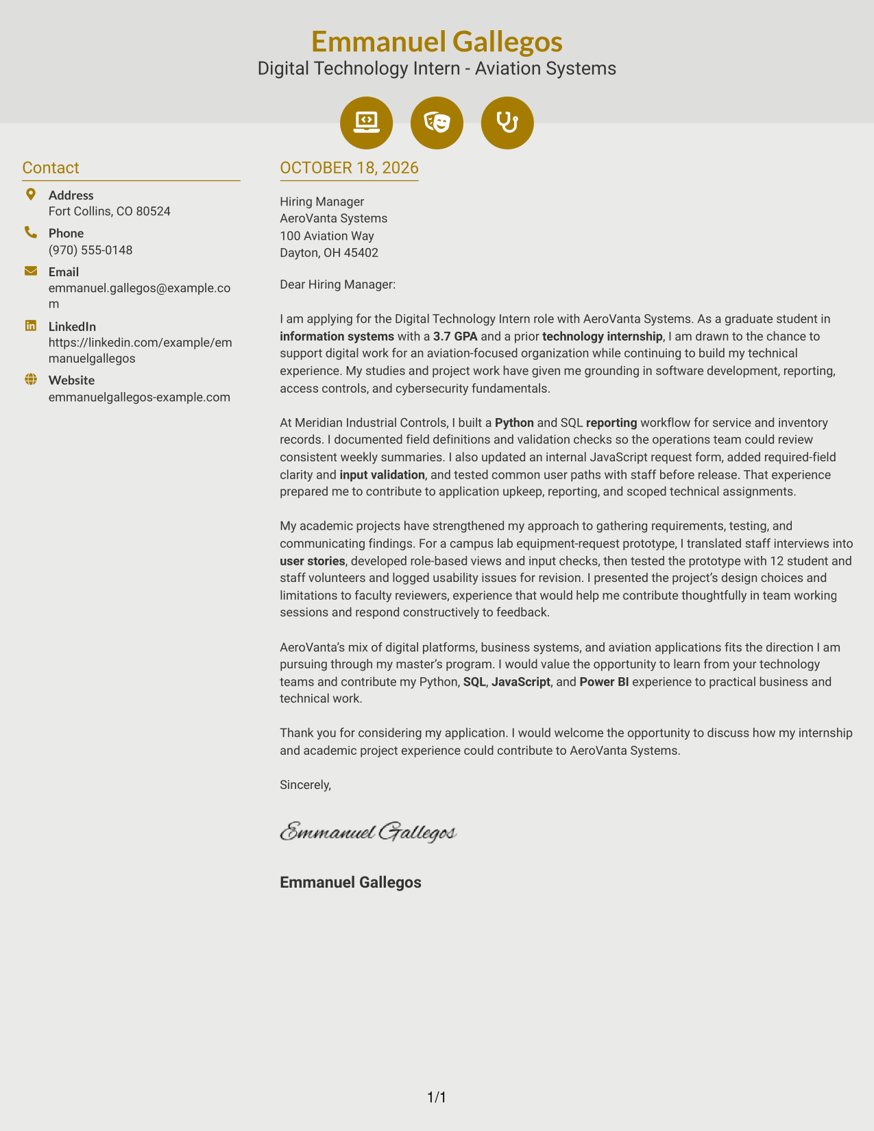 Cover letter example — page 1