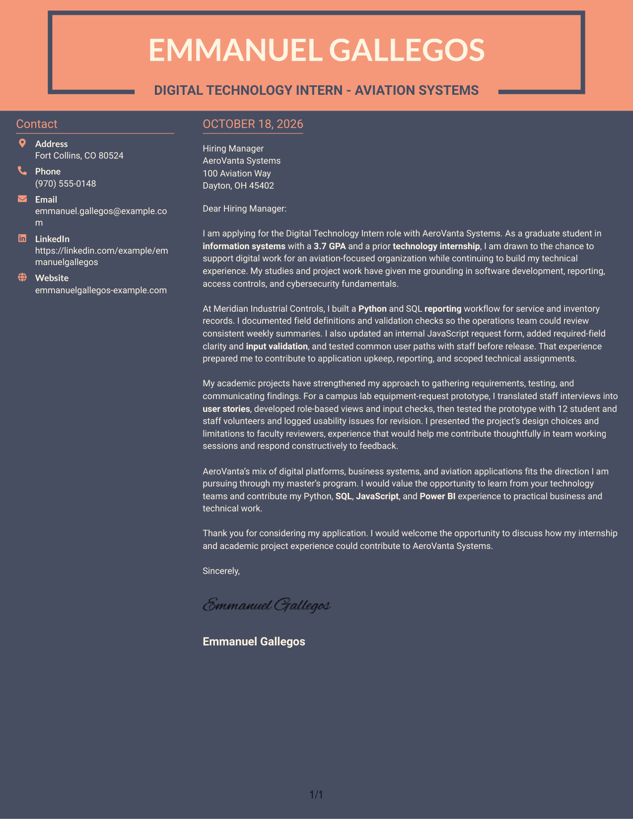 Cover letter example — page 1