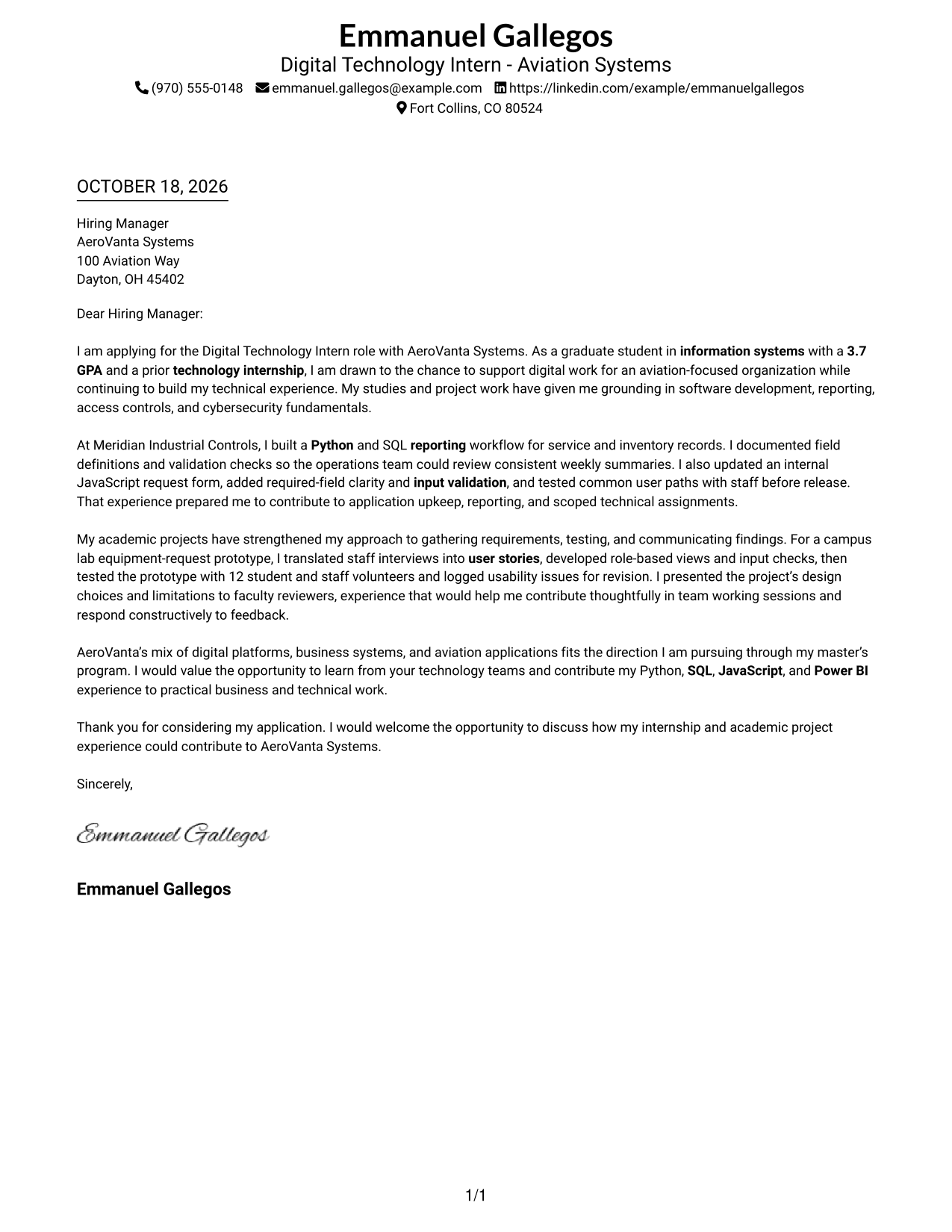 Cover letter example — page 1