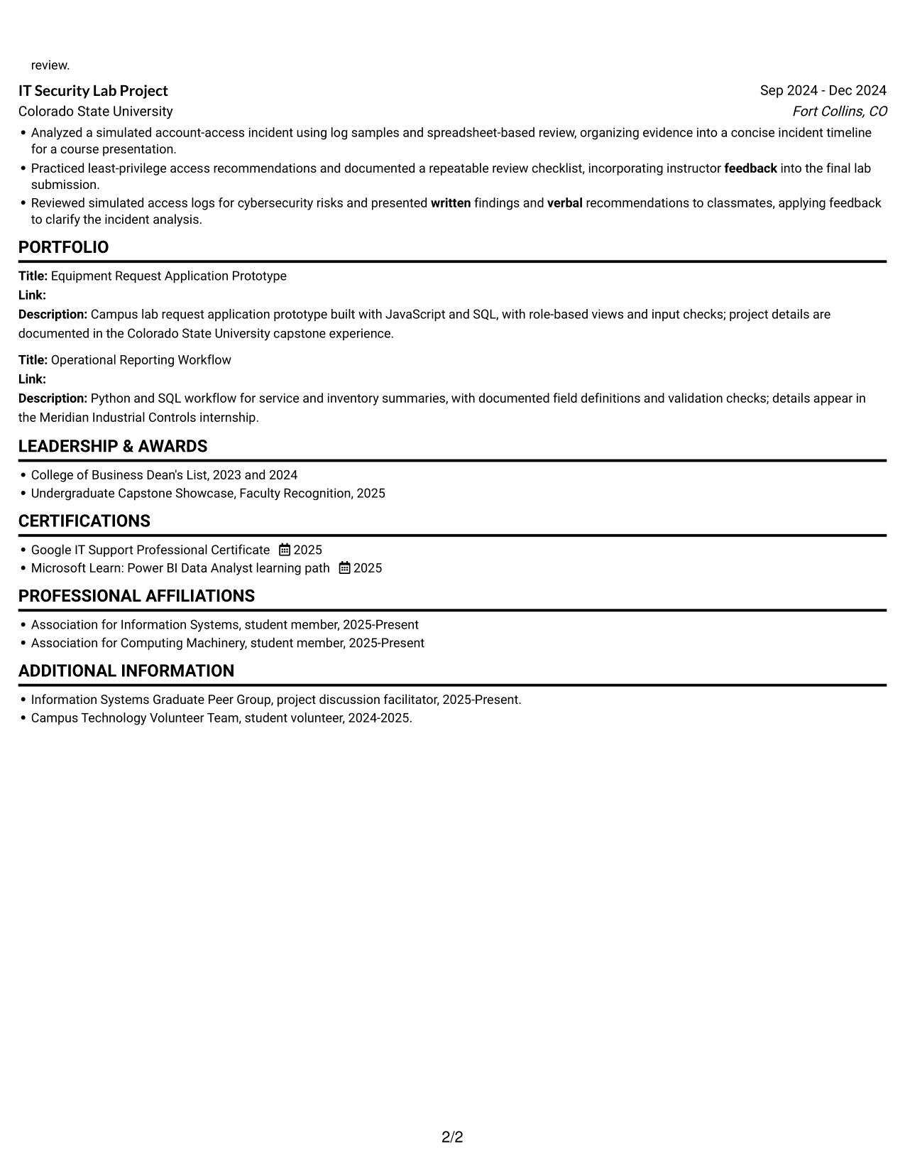 Resume example — page 2