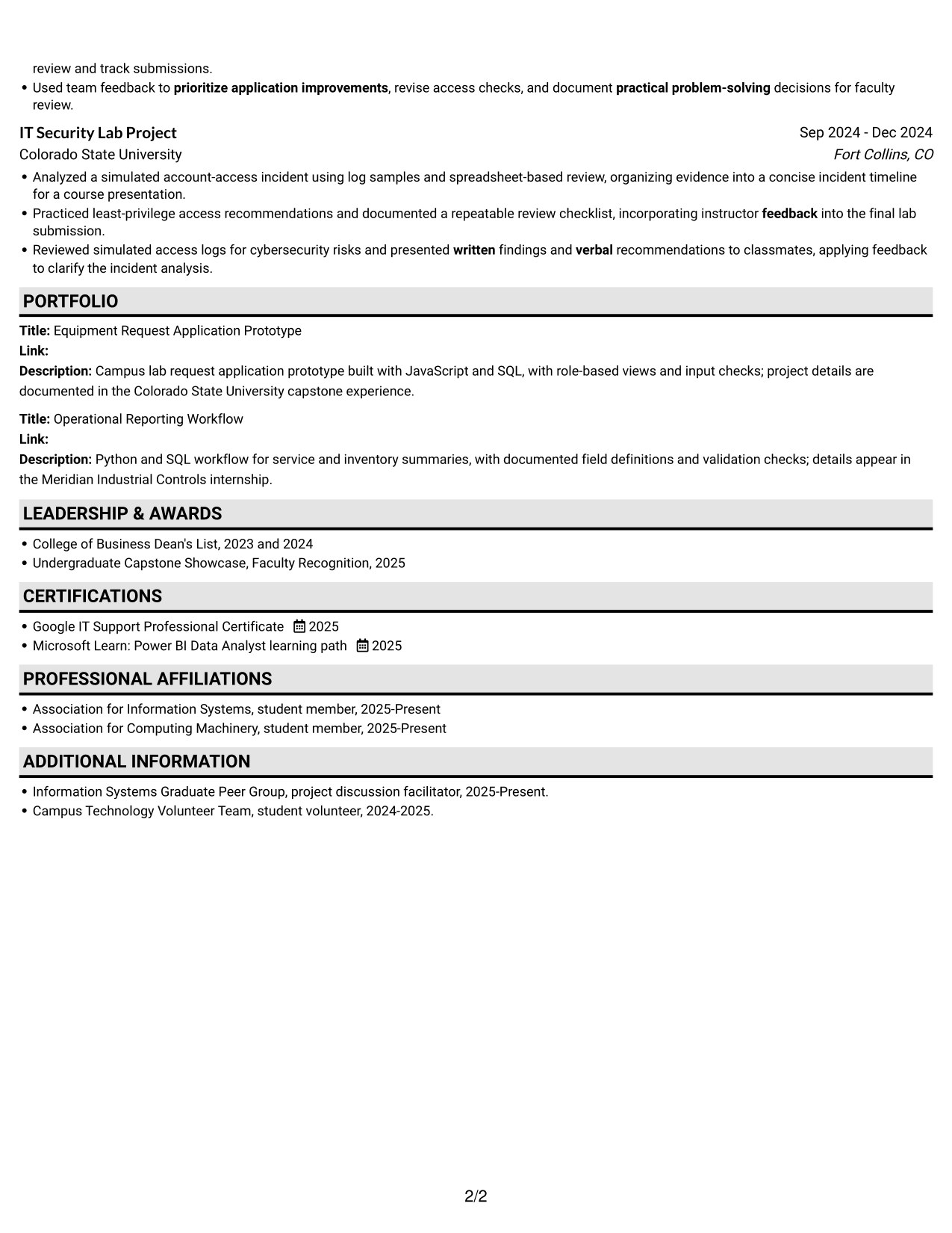 Resume example — page 2