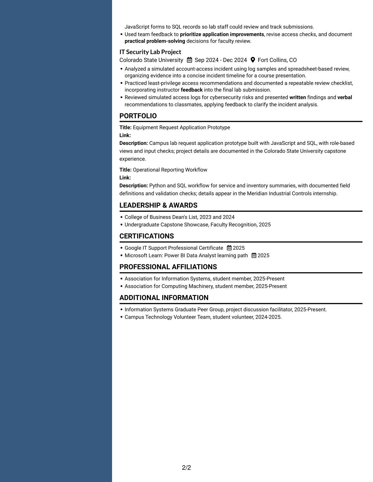 Resume example — page 2