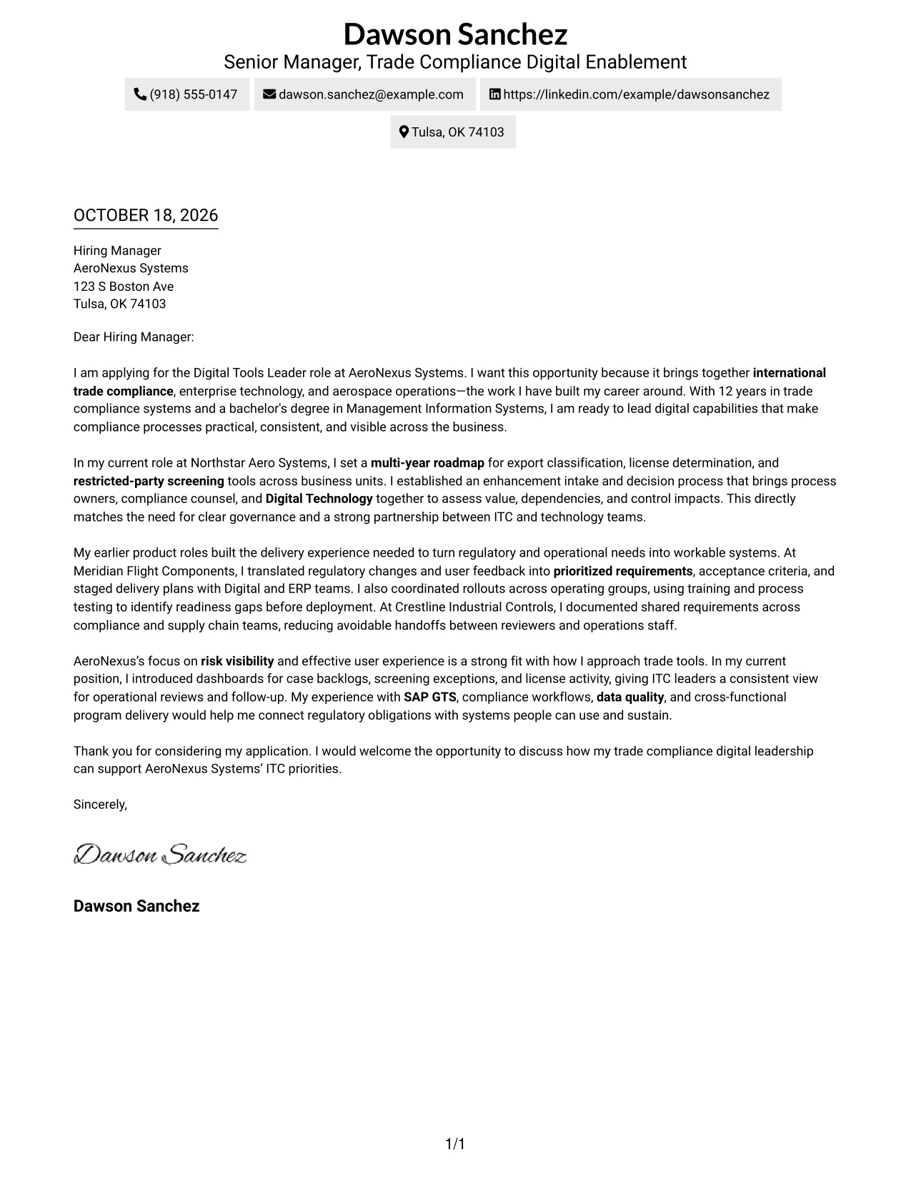 Cover letter example — page 1