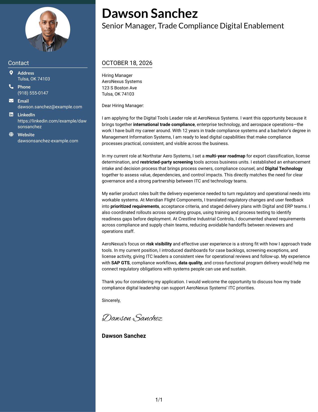 Cover letter example — page 1