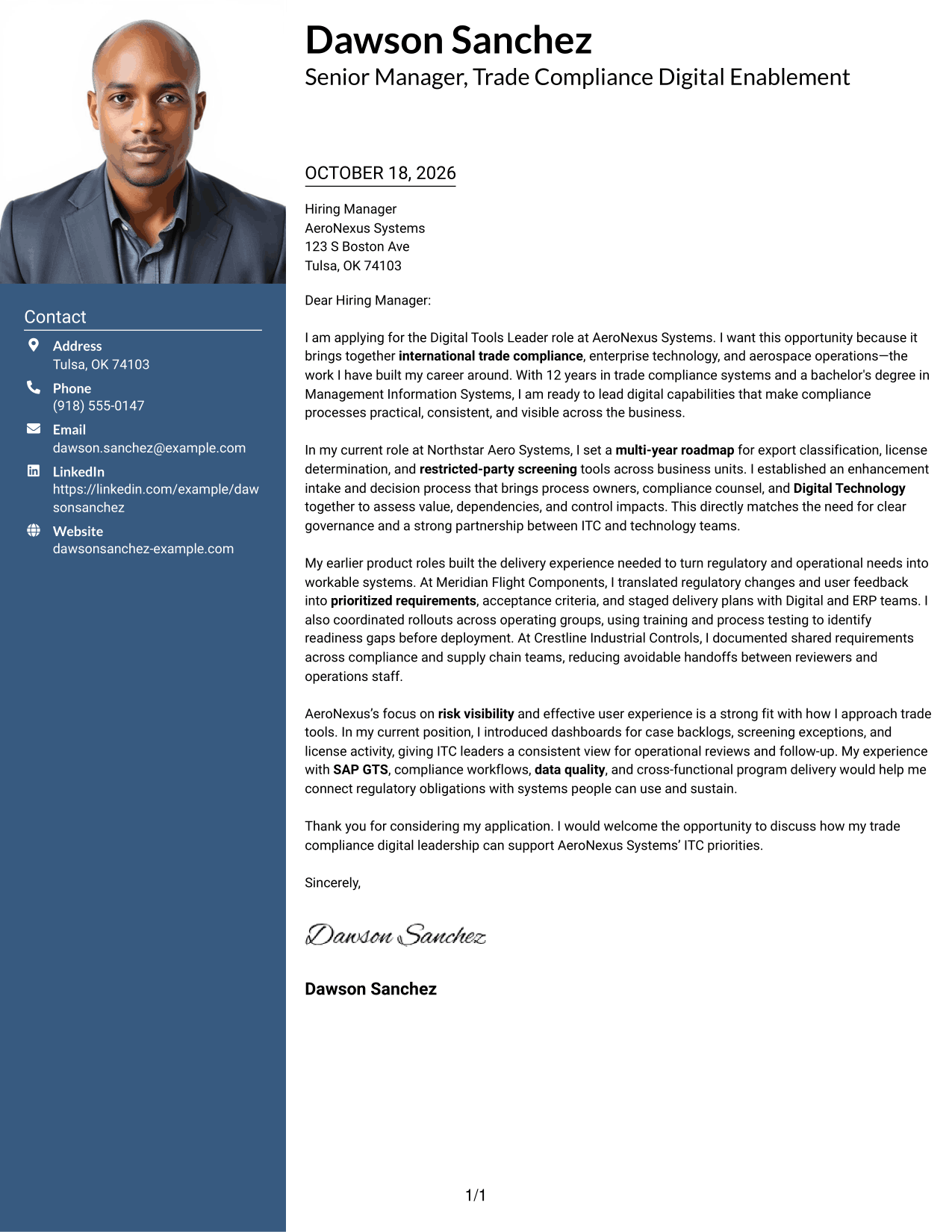 Cover letter example — page 1