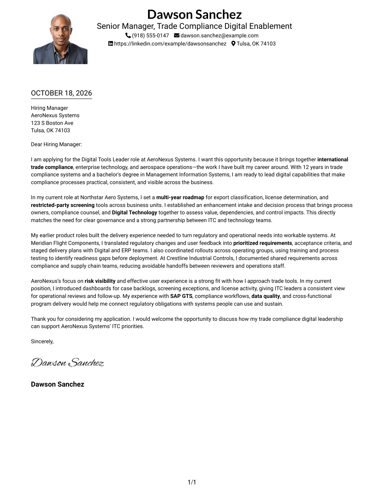 Cover letter example — page 1