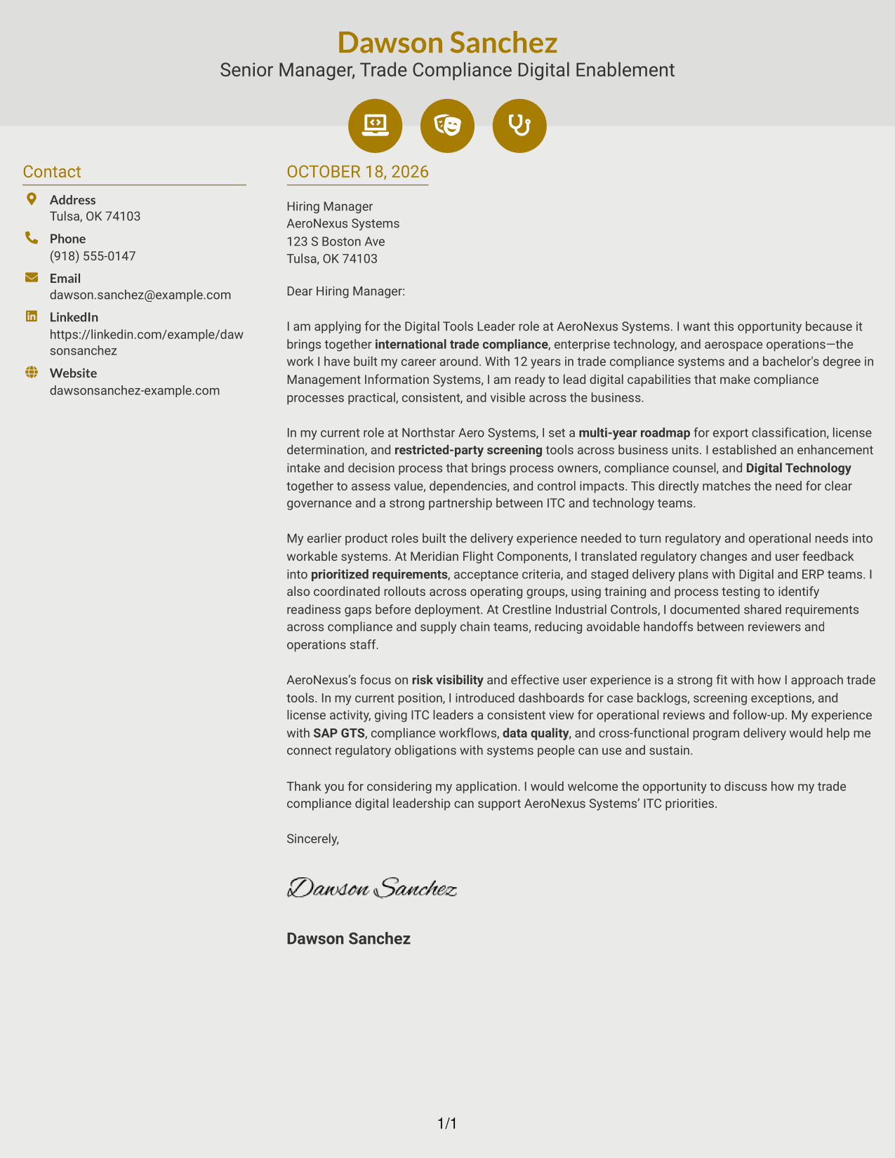 Cover letter example — page 1