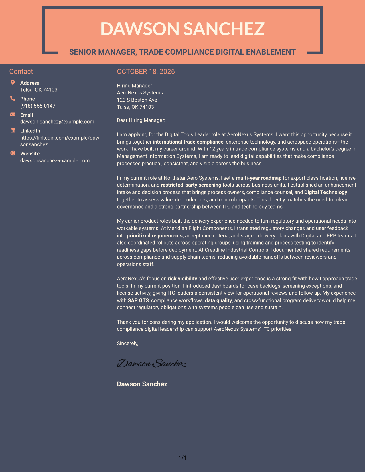 Cover letter example — page 1