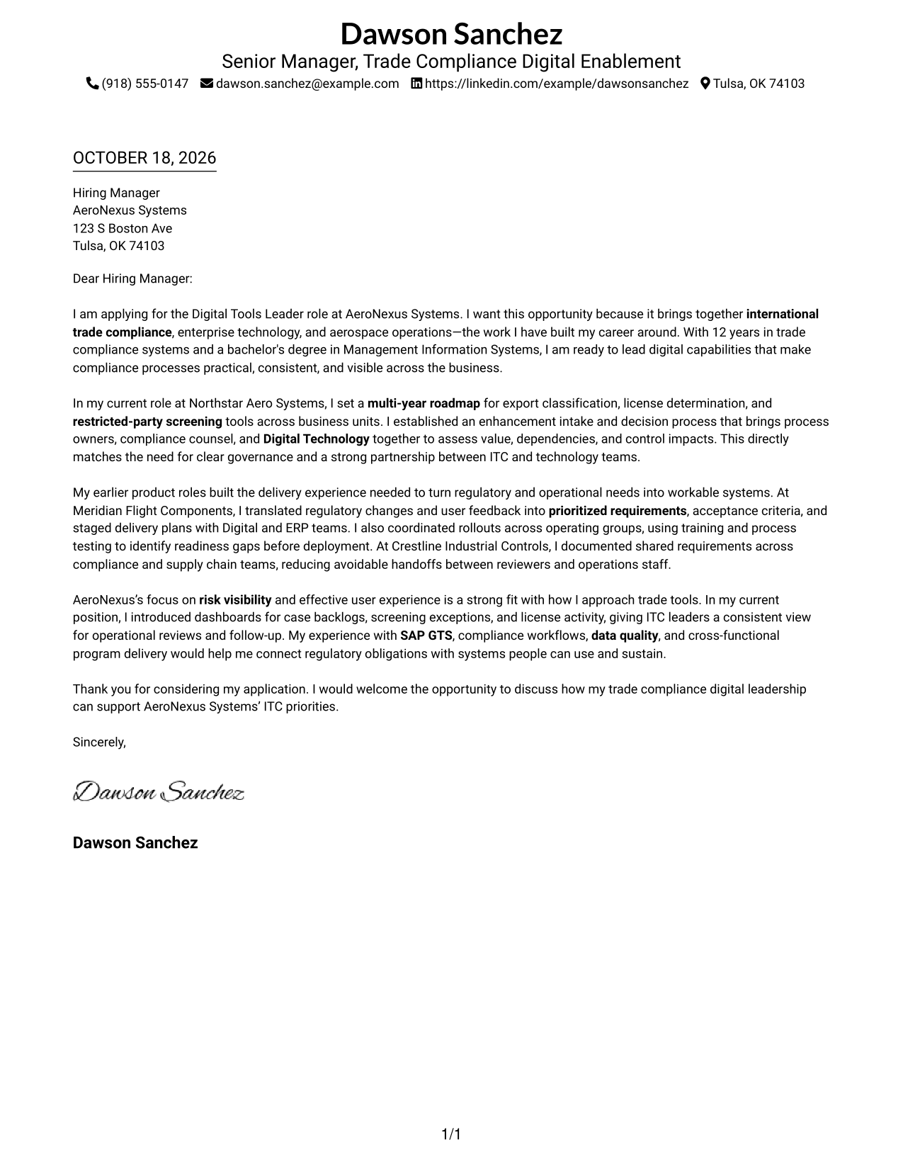 Cover letter example — page 1