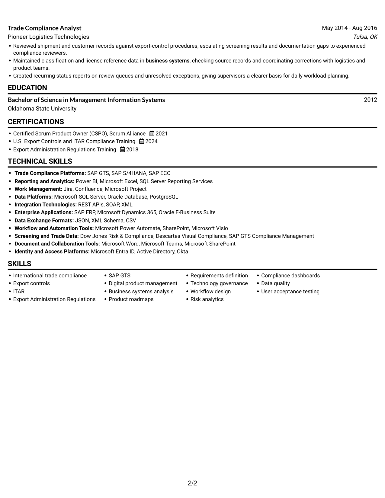 Resume example — page 2