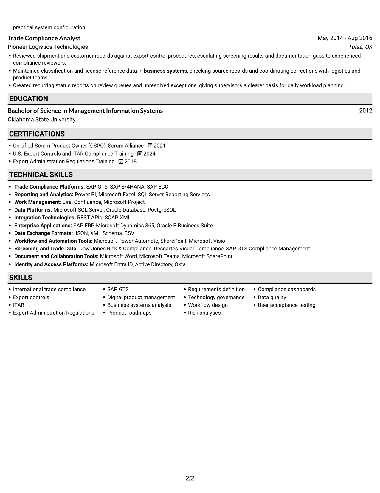 Resume example — page 2