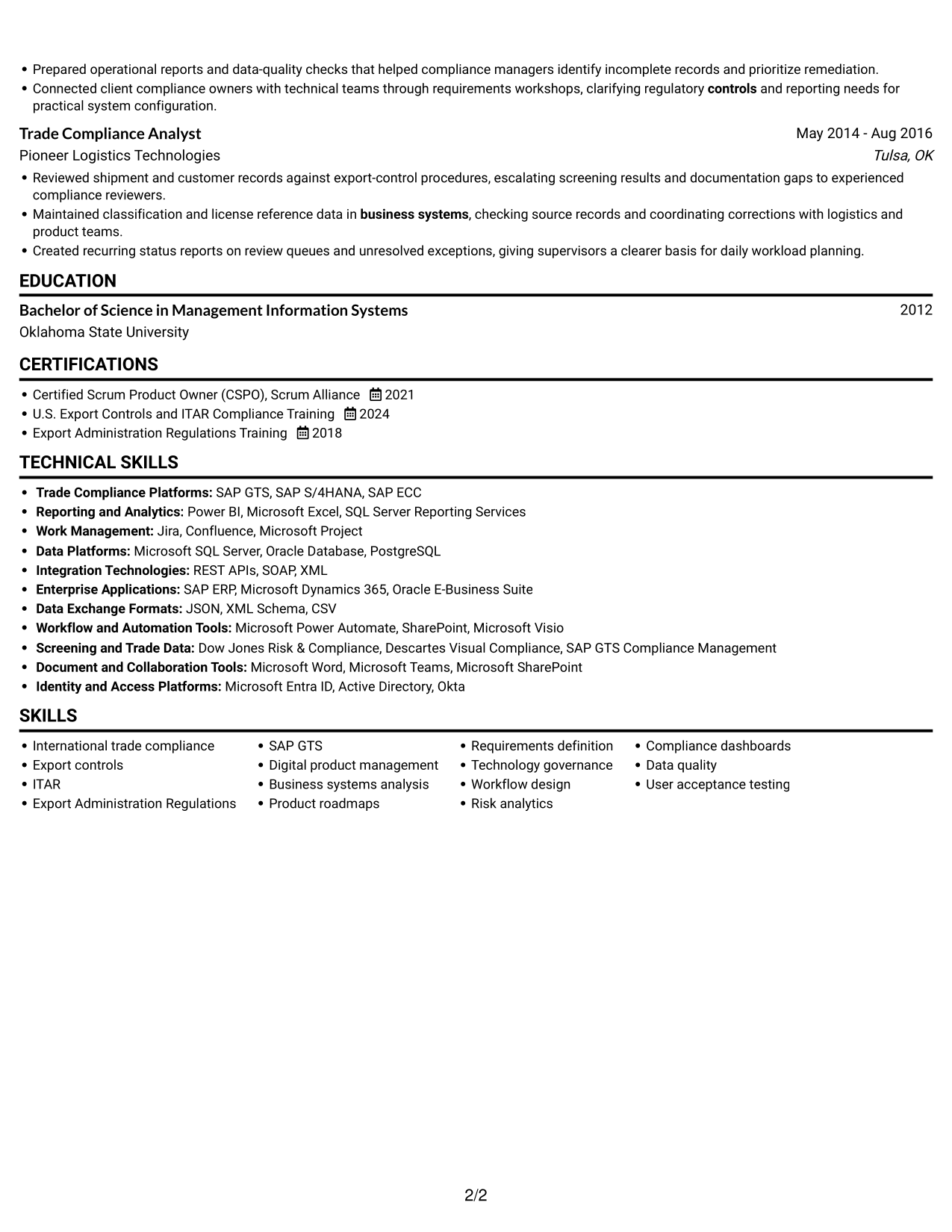 Resume example — page 2