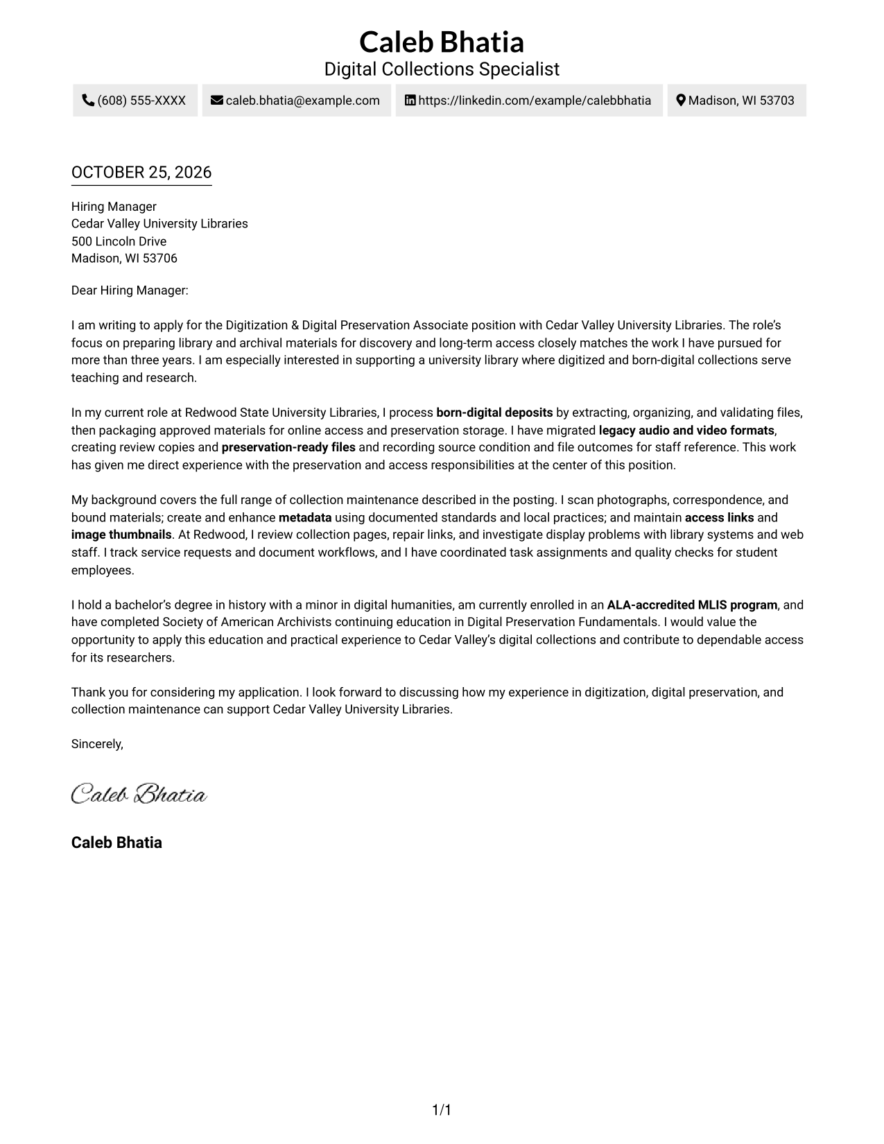 Cover letter example — page 1