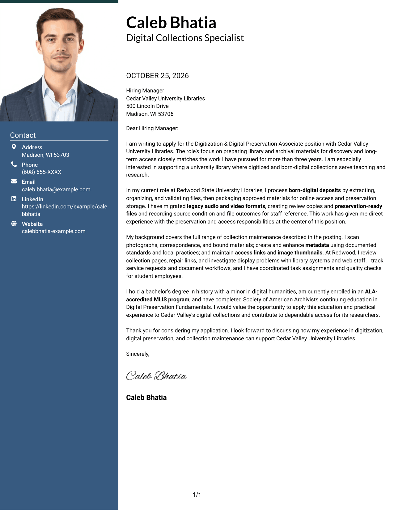 Cover letter example — page 1