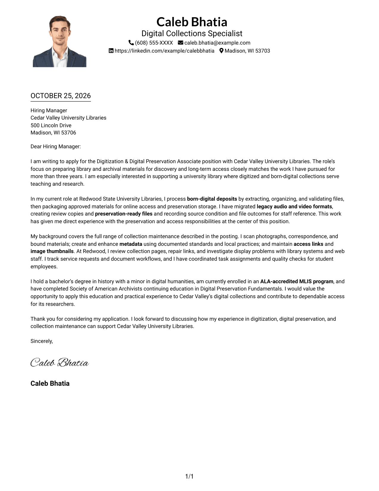 Cover letter example — page 1