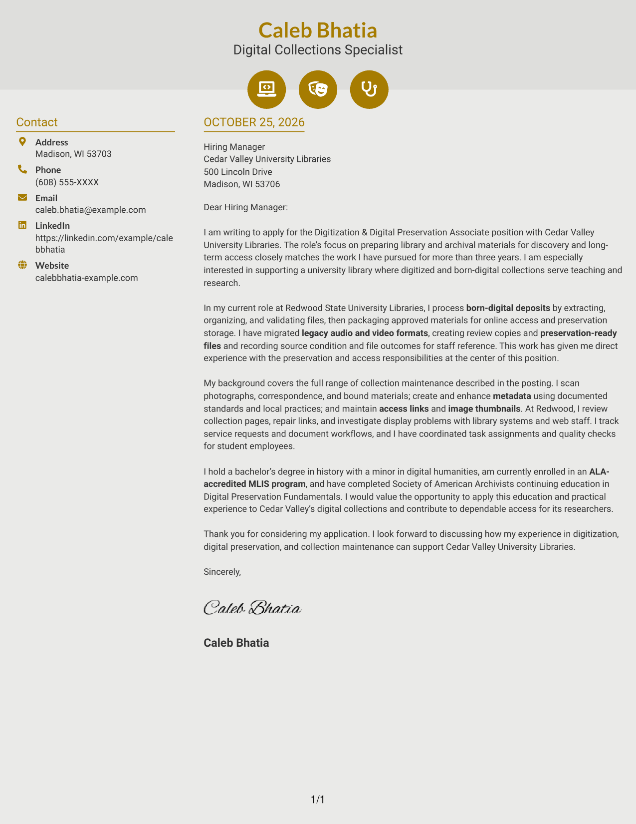 Cover letter example — page 1