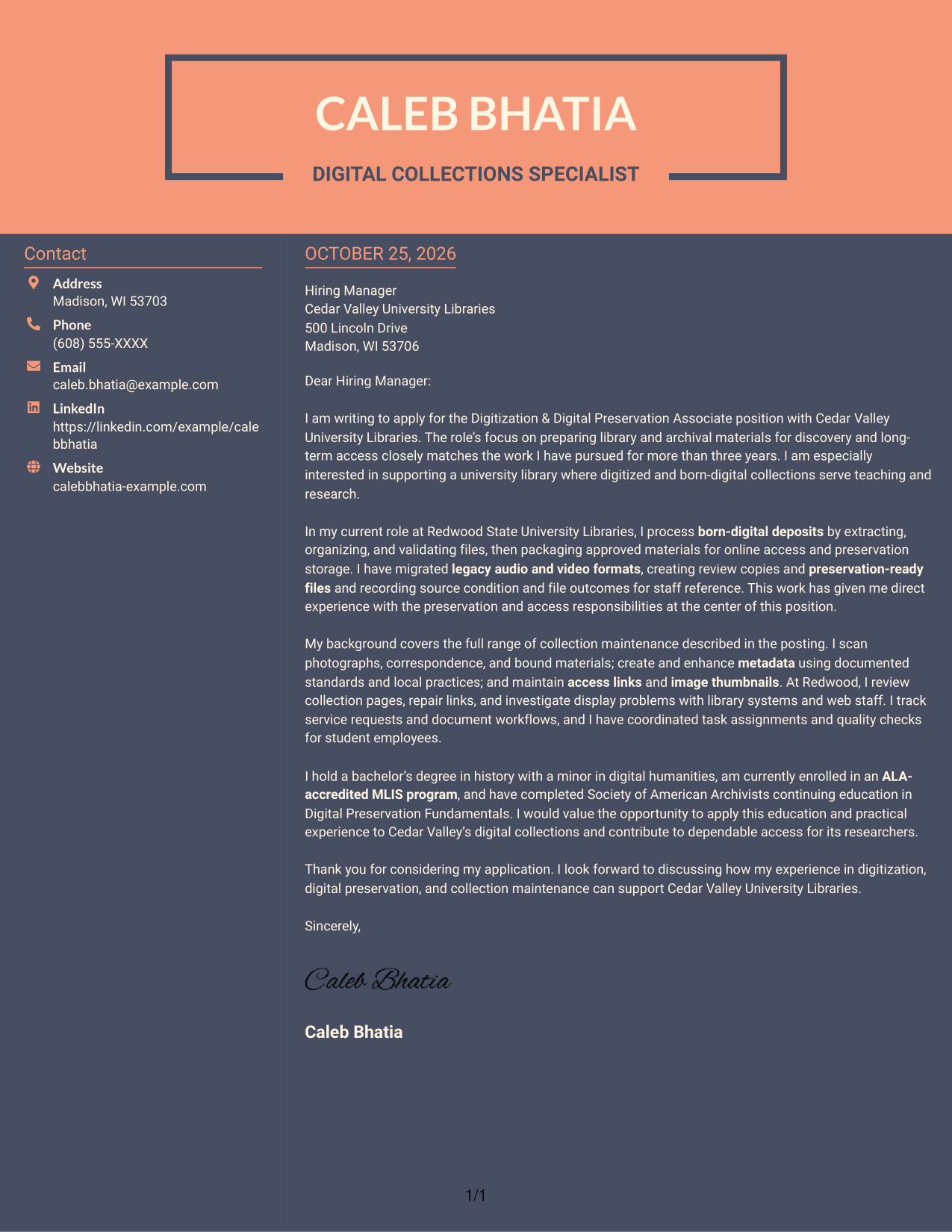 Cover letter example — page 1