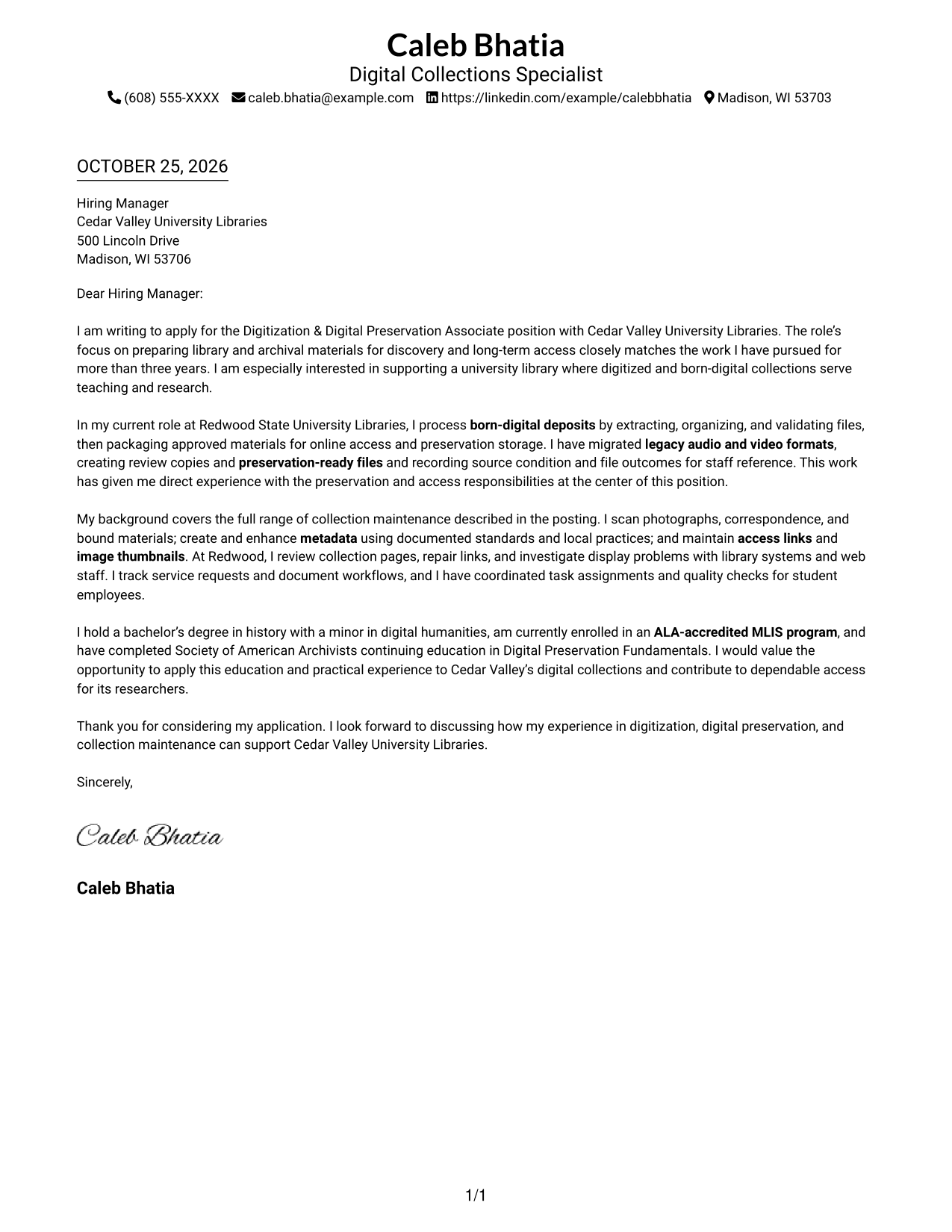 Cover letter example — page 1