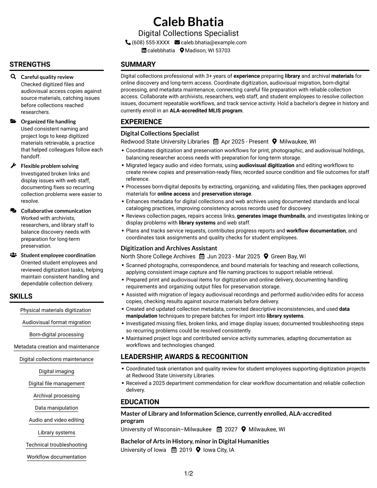 Resume example — page 1