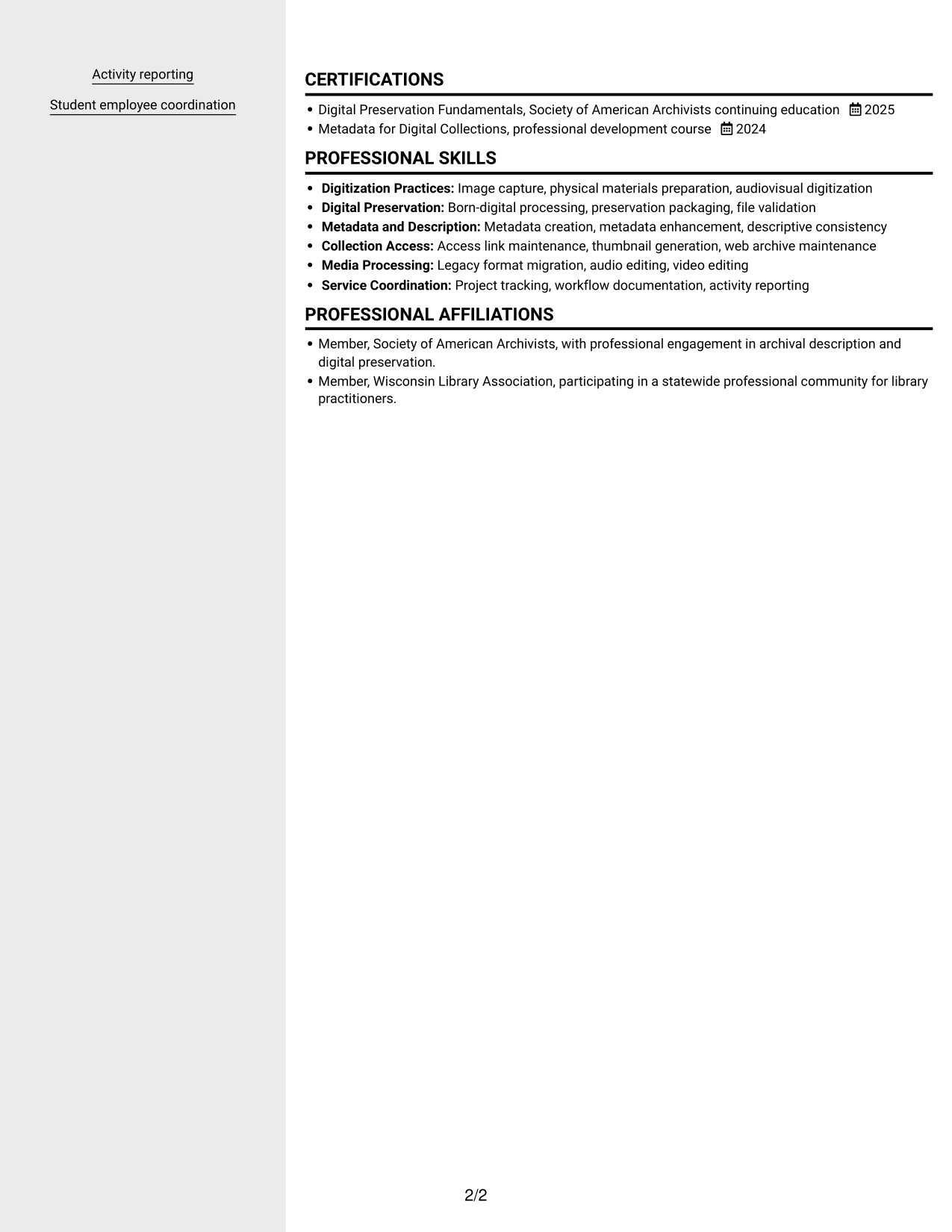 Resume example — page 2