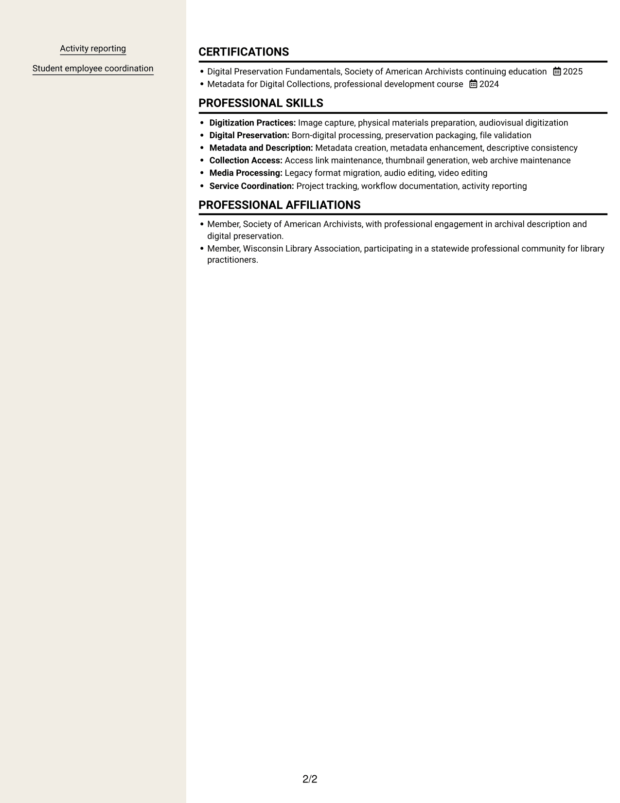 Resume example — page 2